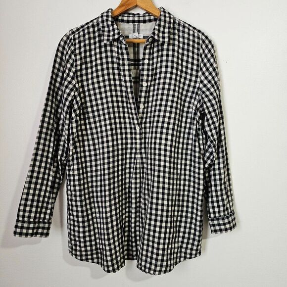 NWOT J JILL CHECKERED/ PLAID HALF BUTTONED SOFT COTTON LONGSLEEVES TOP SMALL - Picture 1 of 15
